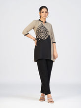 Black and Taupe Leaf Appliqué Kurta Set